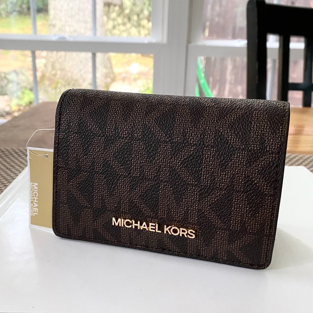 NWT authentic MK monogram billfold wallet brown